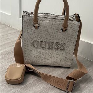 GUESS Tan and Cream Tote Bag